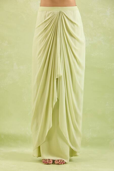 Buy Samyukta Singhania Green Crepe Embroidery V-neck Floral Hand Top And Asymmetric Skirt Buy_Samyukta Singhania_Green Crepe Embroidery V-neck Floral Hand Top And Asymmetric Skirt