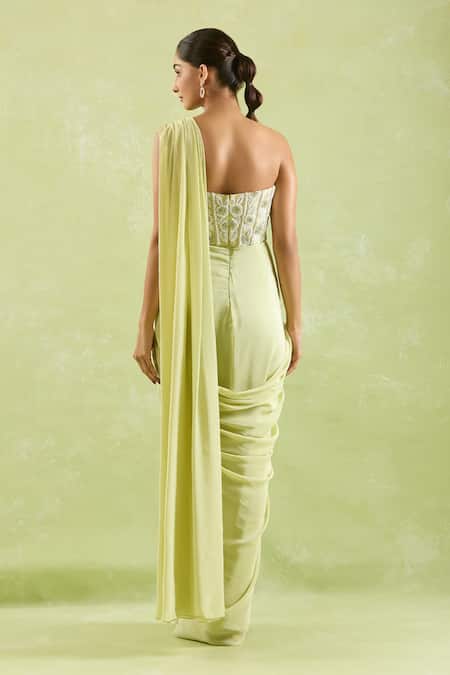 Samyukta Singhania Floral Embroidered Green Saree Gown