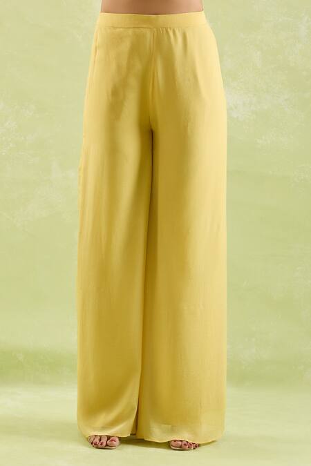 Buy_Samyukta Singhania_Yellow Silk, Crepe Embroidery, Beads Polo Collar, Floral Hand Shrug Sharara Set _Online_at_Aza_Fashions