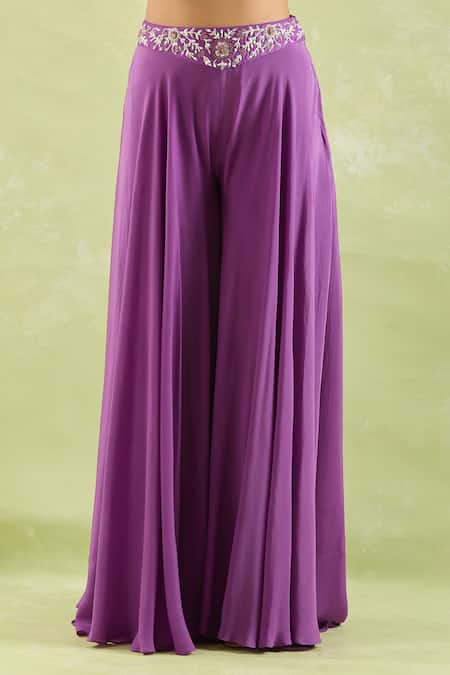 Samyukta Singhania Purple Silk, Crepe Embroidery, Beads Halter Floral Hand Blouse And Palazzo Set Online at Aza Fashions Samyukta Singhania_Purple Silk, Crepe Embroidery, Beads Halter Floral Hand Blouse And Palazzo Set _Online_at_Aza_Fashions