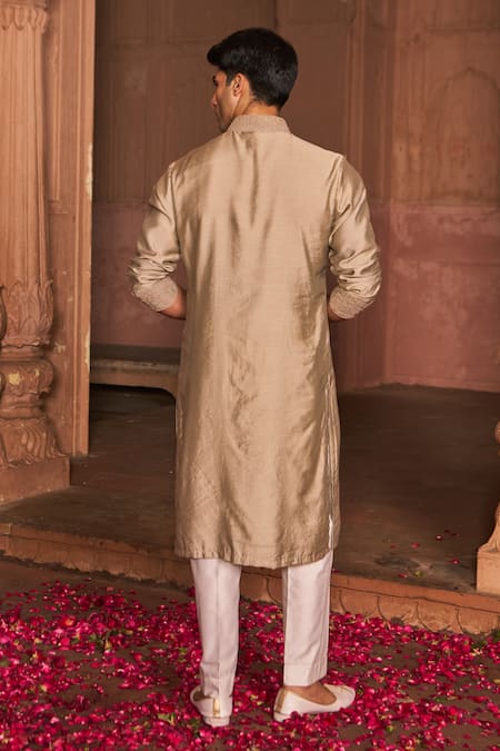 Shop_Nidhika Shekhar_Brown Cotton, Silk Embroidery Dori Kurta And Pant Set _at_Aza_Fashions