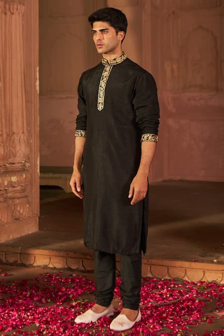 Buy Nidhika Shekhar Black Cotton, Silk Embroidery Placket Kurta And Pant Set Online at Aza Fashions Buy_Nidhika Shekhar_Black Cotton, Silk Embroidery Placket Kurta And Pant Set _Online_at_Aza_Fashions