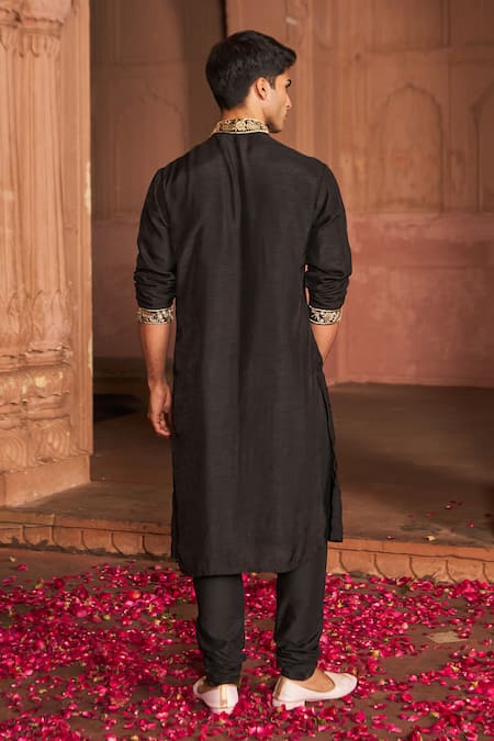Shop Nidhika Shekhar Black Cotton, Silk Embroidery Placket Kurta And Pant Set at Aza Fashions Shop_Nidhika Shekhar_Black Cotton, Silk Embroidery Placket Kurta And Pant Set _at_Aza_Fashions