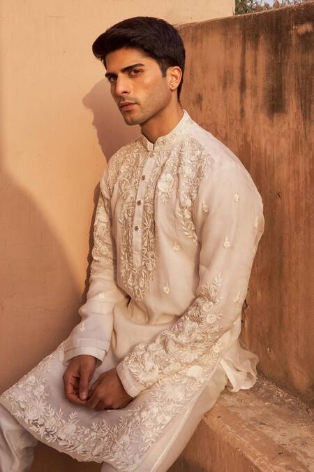 Buy Nidhika Shekhar Ivory Organza, Cotton Embroidery Resham Kurta And Pant Set Buy_Nidhika Shekhar_Ivory Organza, Cotton Embroidery Resham Kurta And Pant Set