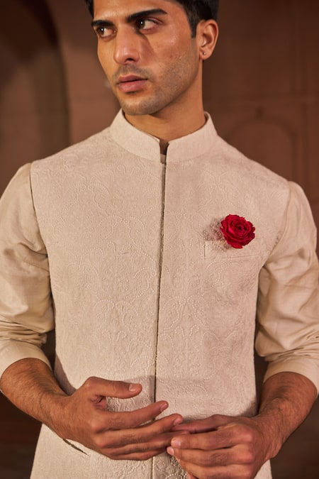 Nidhika Shekhar Ivory Chanderi Silk, Cotton Embroidery Thread Bundi Online at Aza Fashions Nidhika Shekhar_Ivory Chanderi Silk, Cotton Embroidery Thread Bundi _Online_at_Aza_Fashions