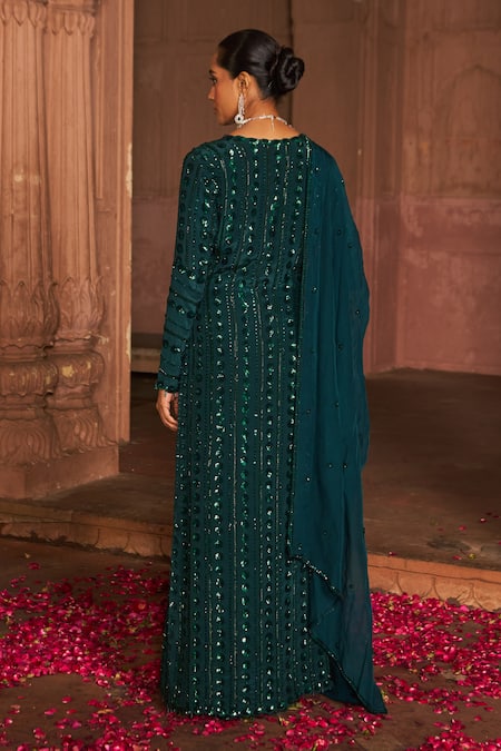 Nidhika Shekhar V Neck Sequin Embroidered Kurta & Lehenga Set