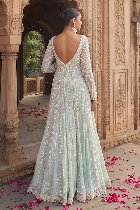 Nidhika Shekhar Sage Green Embroidered Anarkali Set 