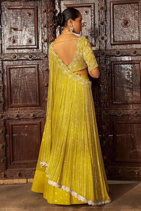 Nidhika Shekhar Butti Woven Yellow Lehenga Set 