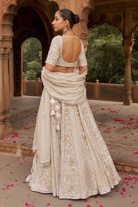 Nidhika Shekhar Dirty Ivory Blossom Embroidered Lehenga Set