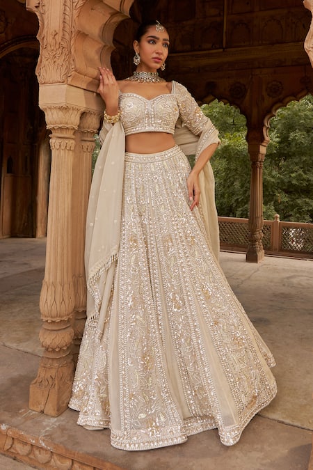 Buy Nidhika Shekhar Ivory Organza, Linen Sequins, Pearls, Embroidery, Dirty Blossom Lehenga Set Online at Aza Fashions Buy_Nidhika Shekhar_Ivory Organza, Linen Sequins, Pearls, Embroidery, Dirty Blossom Lehenga Set _Online_at_Aza_Fashions