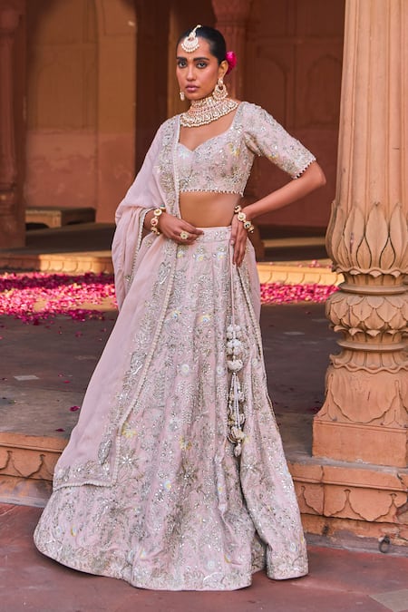 Nidhika Shekhar Pastel Pink Embroidered Bridal Lehenga Set 