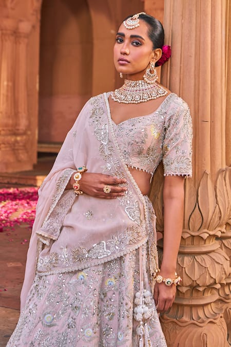 Buy Nidhika Shekhar Pink Silk, Organza Sequins, Pearls Polo Pastel Embroidered Bridal Lehenga Set Online at Aza Fashions Buy_Nidhika Shekhar_Pink Silk, Organza Sequins, Pearls Polo Pastel Embroidered Bridal Lehenga Set _Online_at_Aza_Fashions