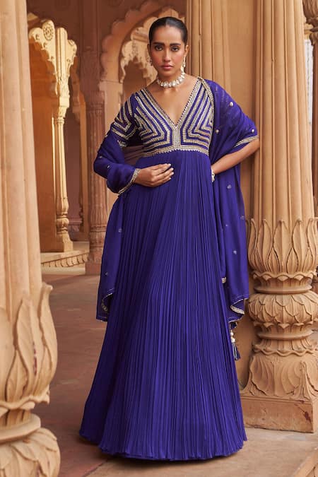 Nidhika Shekhar_Purple Organza, Georgette, Linen Sequins, Embroidery Anarkali Set With Dupatta _Online_at_Aza_Fashions