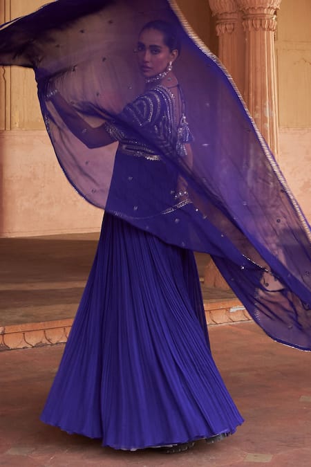 Shop_Nidhika Shekhar_Purple Organza, Georgette, Linen Sequins, Embroidery Anarkali Set With Dupatta _Online_at_Aza_Fashions