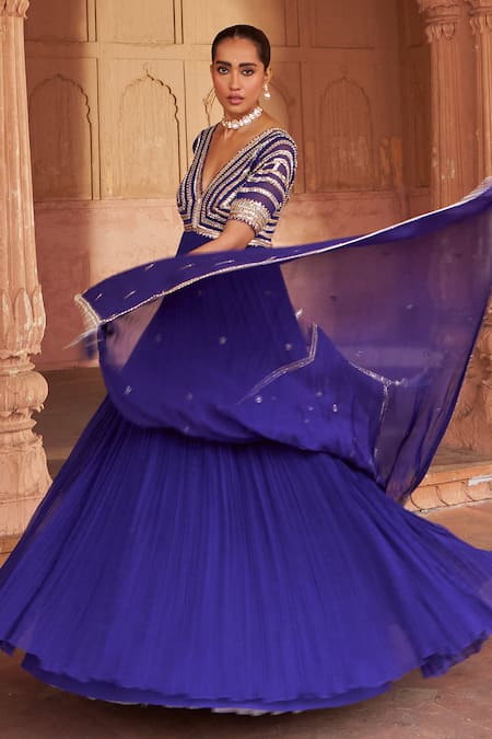 Nidhika Shekhar_Purple Organza, Georgette, Linen Sequins, Embroidery Anarkali Set With Dupatta _at_Aza_Fashions