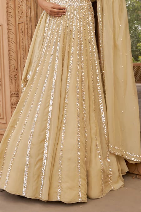 Nidhika Shekhar Gold Organza, Linen Sequins Square Neck Embroidered Lehenga Set Online at Aza Fashions Nidhika Shekhar_Gold Organza, Linen Sequins Square Neck Embroidered Lehenga Set _Online_at_Aza_Fashions