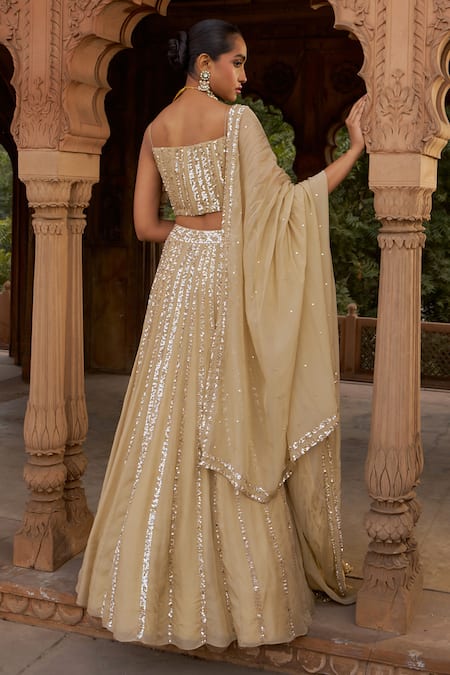 Nidhika Shekhar Gold Sequin Embroidered Lehenga Set 
