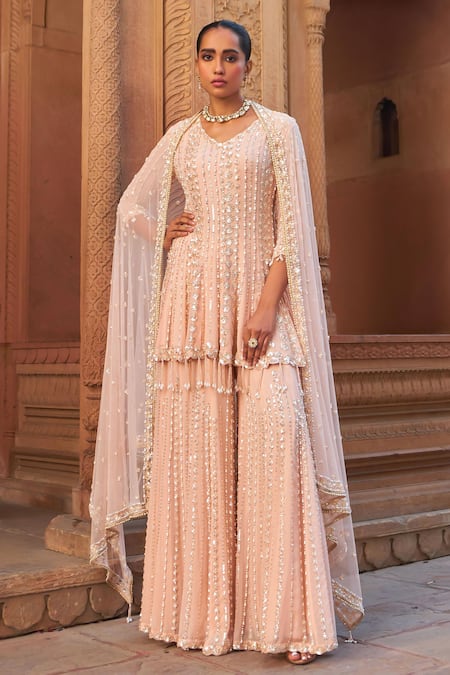 Nidhika Shekhar Jashna Jilmil Sequin & Pearl Embroidered Kurta Sharara Set 