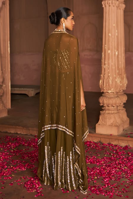 Nidhika Shekhar Sequin Embroidered Cape & Sharara Set 
