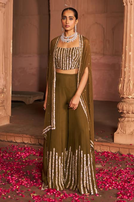 Nidhika Shekhar Utsav Sequin Embroidered Cape & Sharara Set 