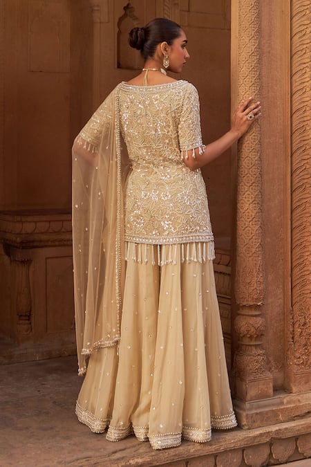 Nidhika Shekhar Gold Embroidered Kurta Sharara Set 