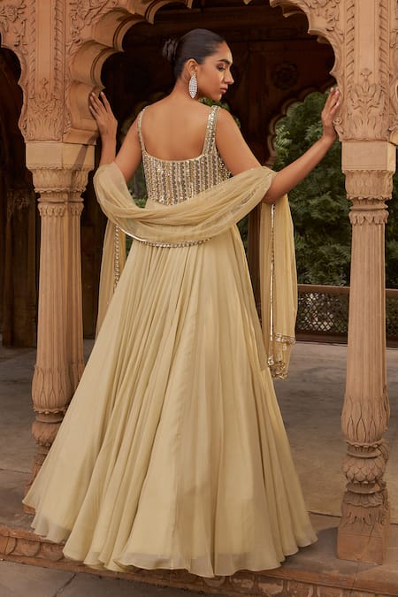 Nidhika Shekhar Gold Embroidered Corset Gown & Dupatta 