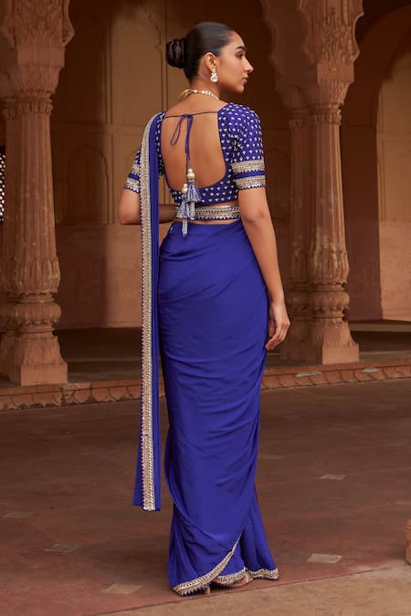 Nidhika Shekhar Embroidered Purple Pre-Draped Saree Set
