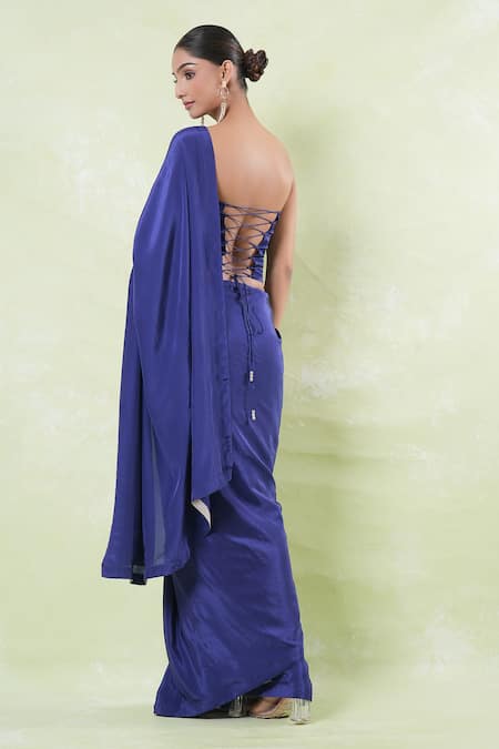 Amrood Embroidered Corset with Solid Satin Saree 