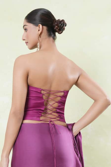Buy_Amrood_Purple Satin Embroidery Sweetheart Neck Corset And Saree Set _Online_at_Aza_Fashions