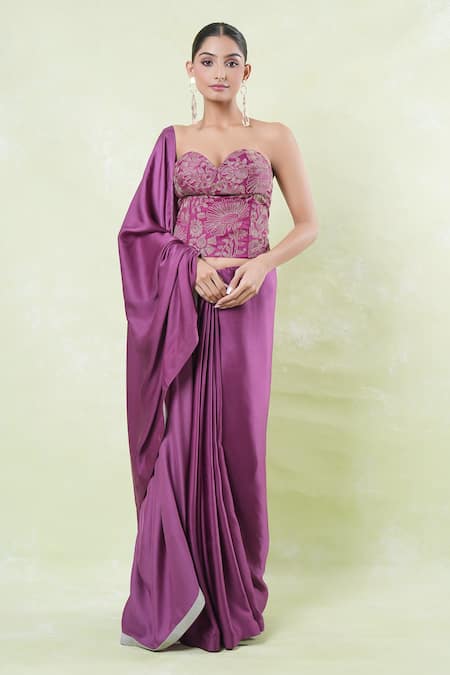 Amrood Plain Satin Saree With Corset 