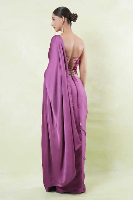 Amrood Embroidered Corset & Satin Saree Set 