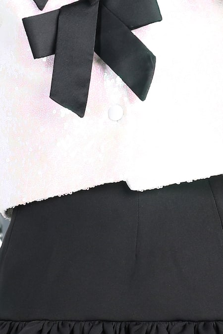 Buy_The Little Celebs_White Crepe Sequins Bow Top And Black Skirt Set _Online_at_Aza_Fashions