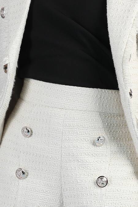 The Little Celebs_White Tweed Blazer And Shorts Set _at_Aza_Fashions