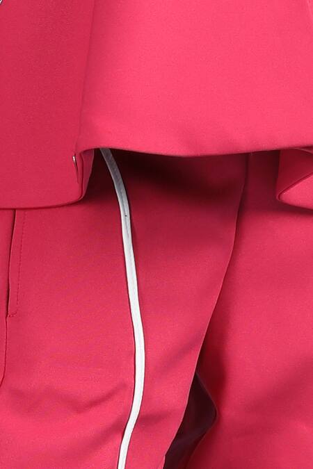The Little Celebs_Pink Crepe Bows, Piping Embellished Peplum Top And Pant Set _Online_at_Aza_Fashions