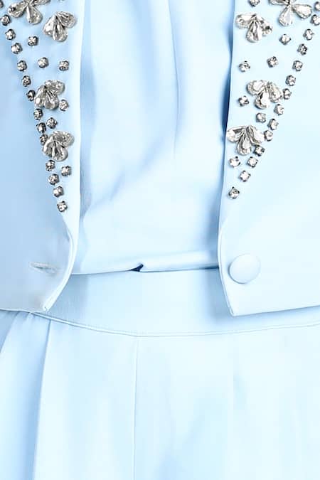 The Little Celebs_Blue Crepe Stones Ice Embellished Pant Set _Online_at_Aza_Fashions