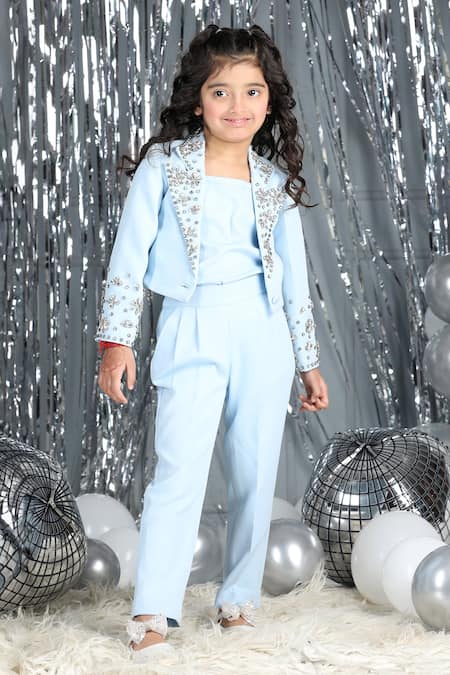 Buy_The Little Celebs_Blue Crepe Stones Ice Embellished Pant Set _Online_at_Aza_Fashions