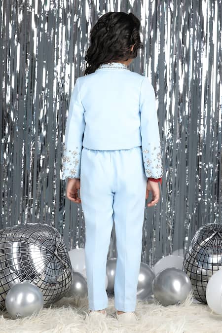 Shop_The Little Celebs_Blue Crepe Stones Ice Embellished Pant Set _at_Aza_Fashions