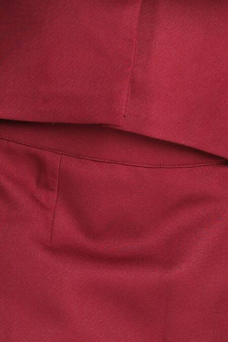 The Little Celebs_Burgundy Crepe Ruffles Neck Coat Top And Skirt Set _Online_at_Aza_Fashions