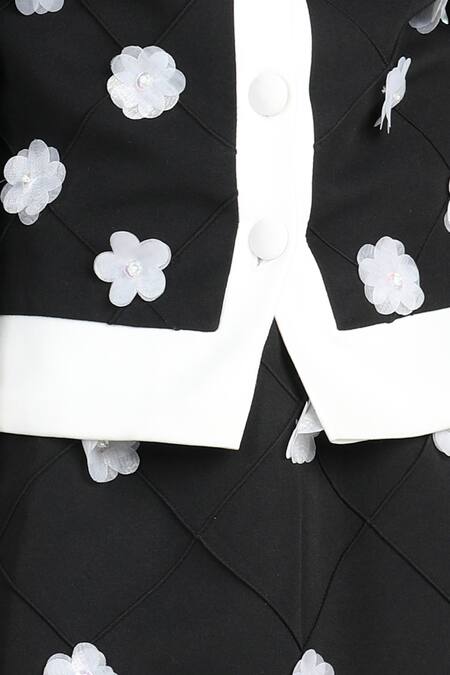 Buy_The Little Celebs_Black Crepe Applique Floral Top And Skirt Set _Online_at_Aza_Fashions