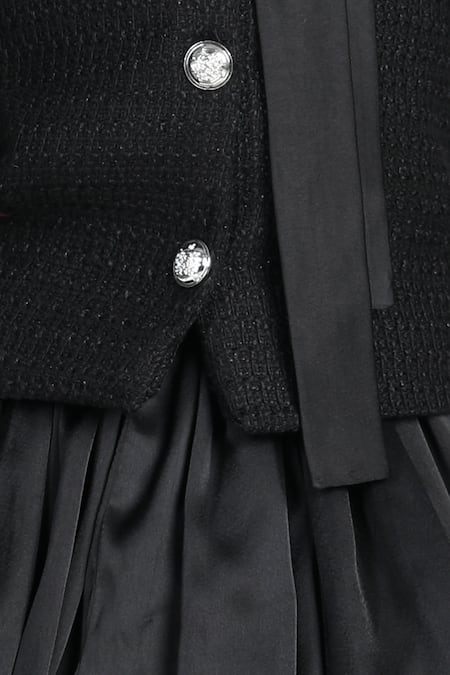 The Little Celebs_Black Tweed, Crepe, Satin Coat And Balloon Skirt Set _Online_at_Aza_Fashions