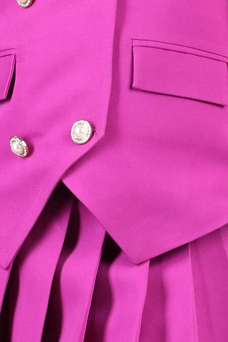 The Little Celebs_Purple Crepe, Satin Sailor Collar Waistcoat And Pleated Skirt _at_Aza_Fashions