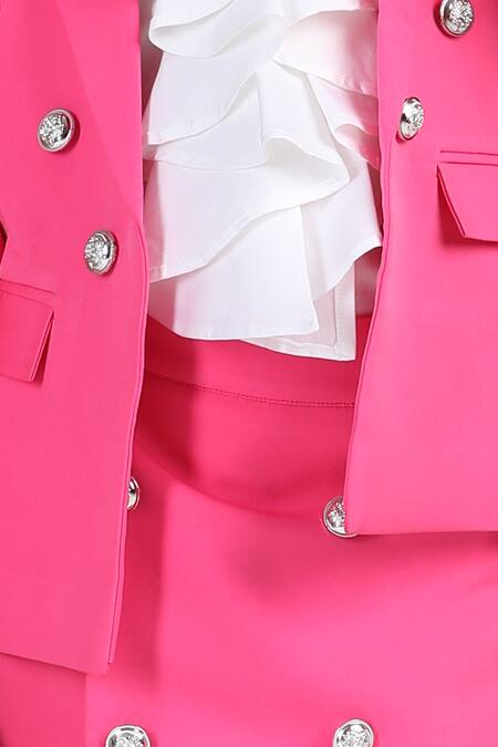 Shop_The Little Celebs_Pink Crepe Blazer And Asymmetric Skirt Set _Online_at_Aza_Fashions