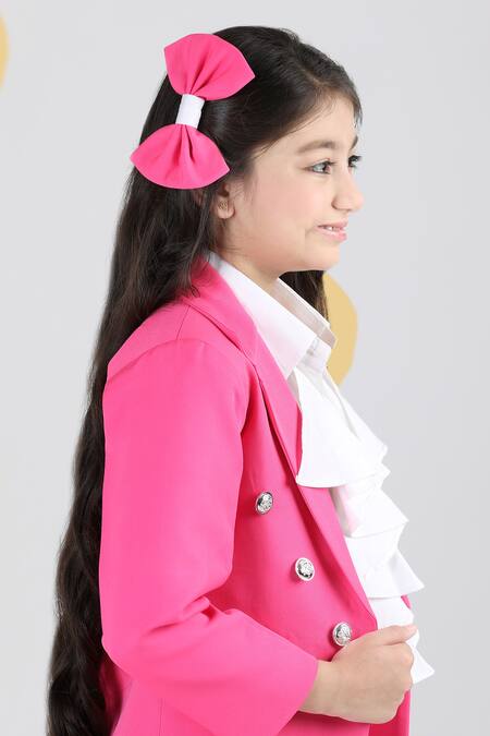 Buy_The Little Celebs_Pink Crepe Blazer And Asymmetric Skirt Set 