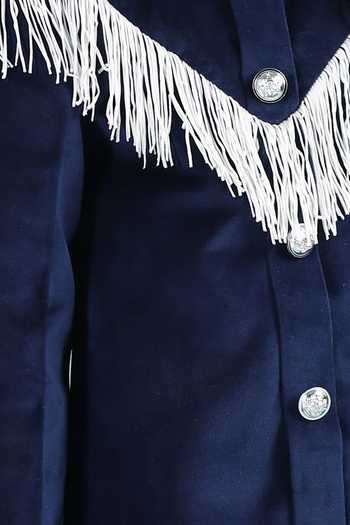Shop_The Little Celebs_Blue Velvet Tassels Deep Thread Embroidered Dress _Online_at_Aza_Fashions