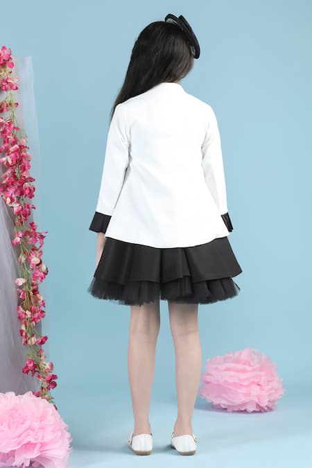 Shop_The Little Celebs_Black Crepe Bows Coat And Frill Dress Set _at_Aza_Fashions