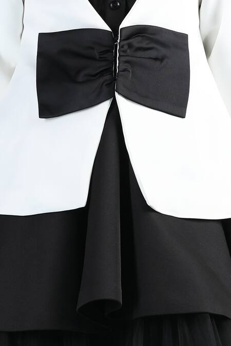 The Little Celebs_Black Crepe Bows Coat And Frill Dress Set _Online_at_Aza_Fashions