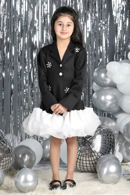 Buy_The Little Celebs_Black Neoprene Stones Embellished And White Dress _Online_at_Aza_Fashions