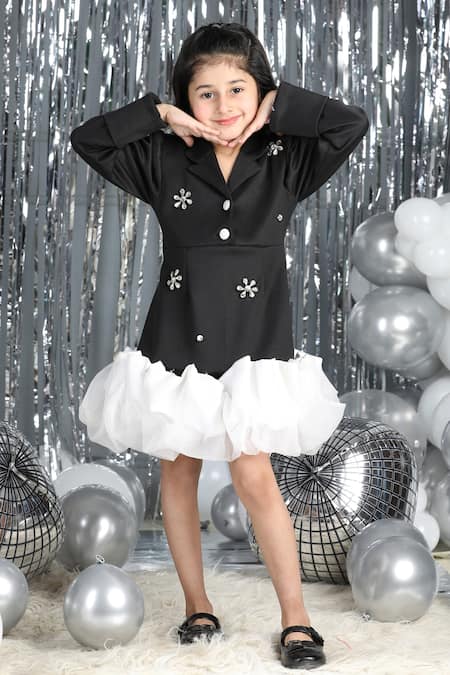 The Little Celebs_Black Neoprene Stones Embellished And White Dress _at_Aza_Fashions