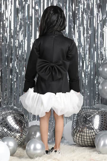 Shop_The Little Celebs_Black Neoprene Stones Embellished And White Dress _at_Aza_Fashions