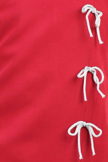 The Little Celebs_Red Crepe Bows Straight Dress With Puffed Sleeves _at_Aza_Fashions